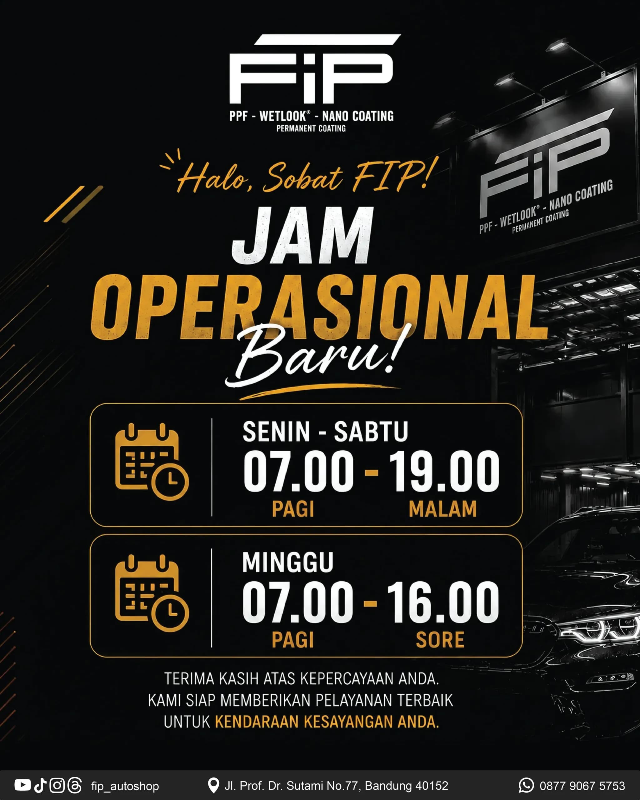 FiP Autoshop Resmi Umumkan Jam Operasional Terbaru Demi Pelayanan Lebih Maksimal